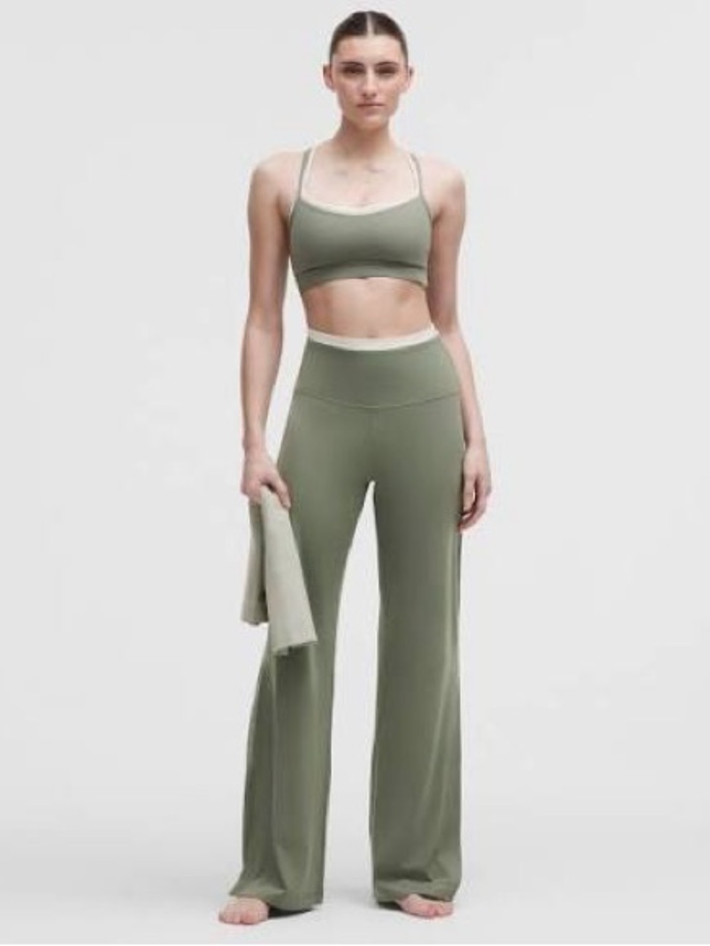 Lululemon Align super high rise side slit pant Willow leaf with white trim